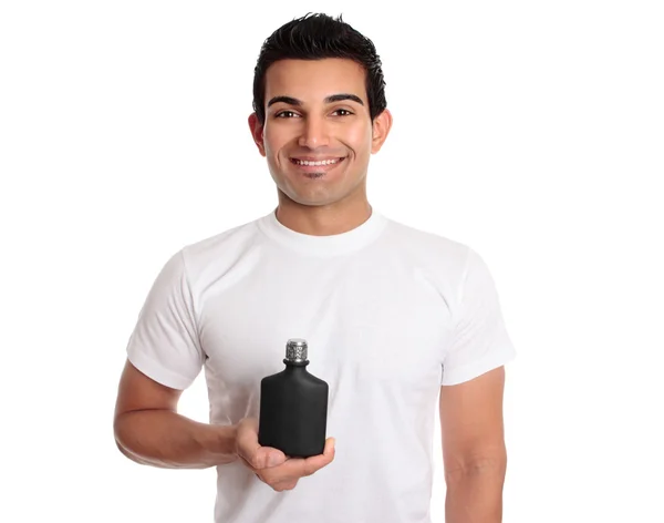 Man holding black bottle or product — Stock Photo #2530026