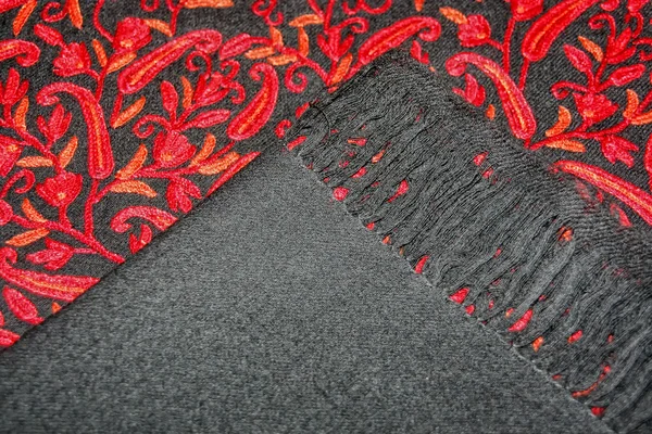 Black cashmere shawl with red embroidery