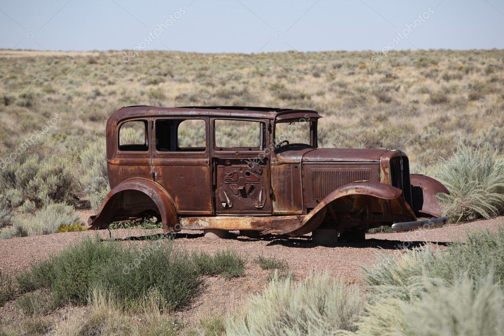 Rusty auto found in the Painted Desert an old Rt 66 destination