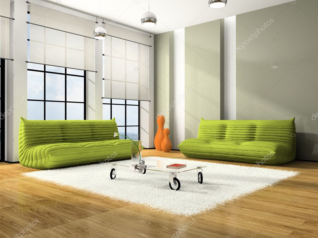 Modern interieur met groene banken — stockfoto © hemul75 #2649007 Luxewoonkamer witte