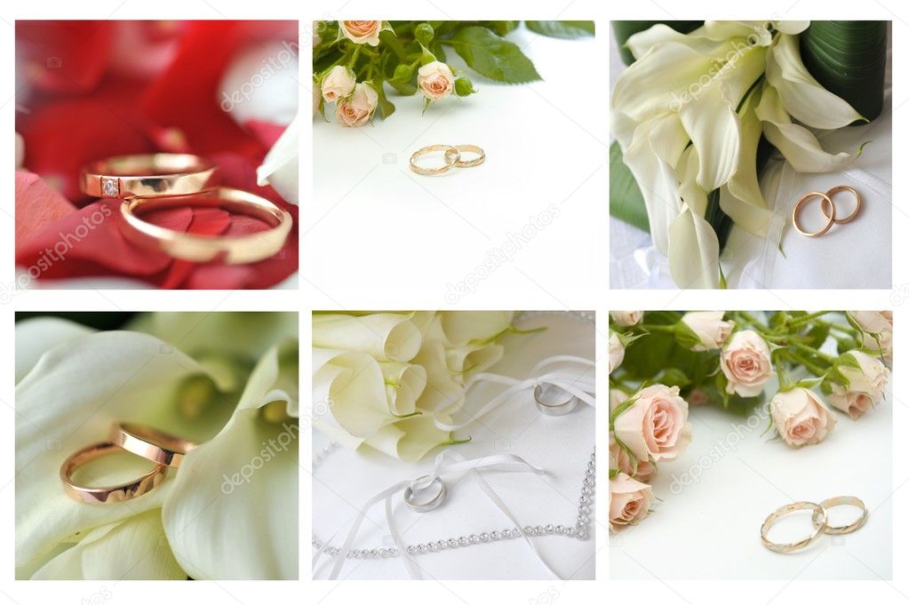 Collage of wedding rings and flowers