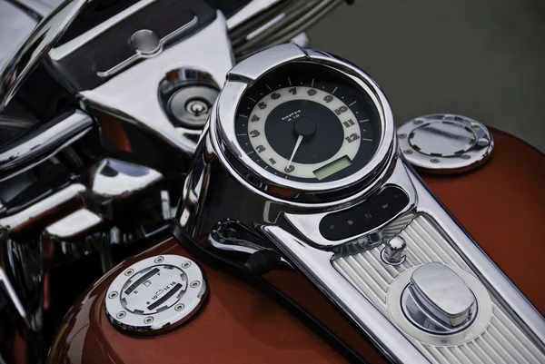 Motor cycle speedometer and gas tank.