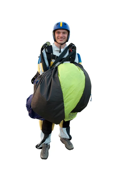 Parachute jumper isolated on white — Stock Photo, Image