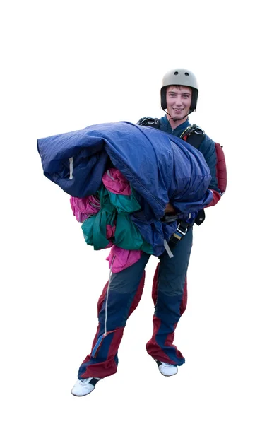 Parachute jumper geïsoleerd op wit — Stockfoto