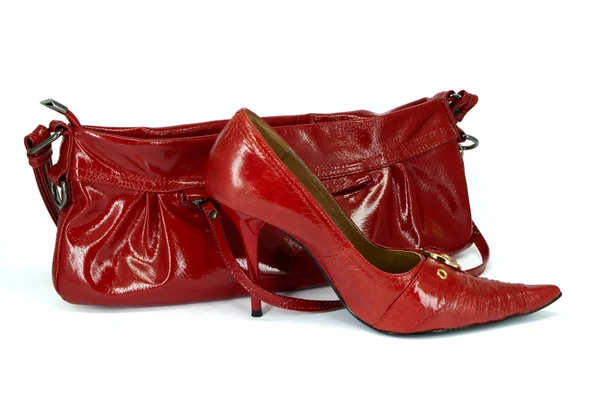 Scarpa stiletto rossa e borsetta — Foto Stock