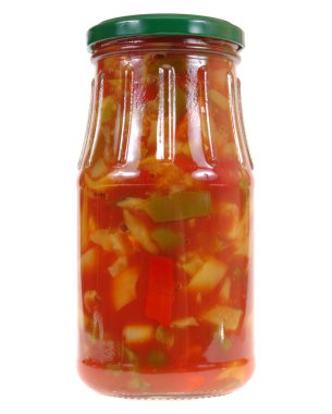 jar of pickled vegetables isolated on white 