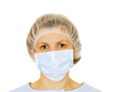 Cerrahi maske takan kadın doktor. 