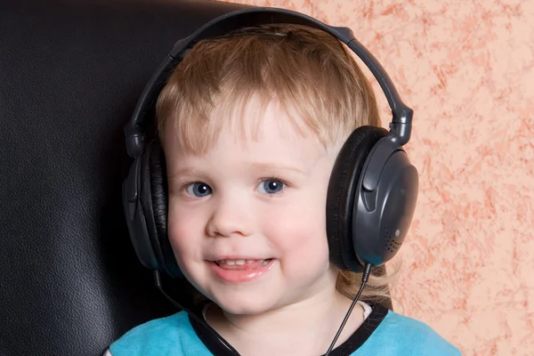 Portrait Boy Headphone Music — 스톡 사진