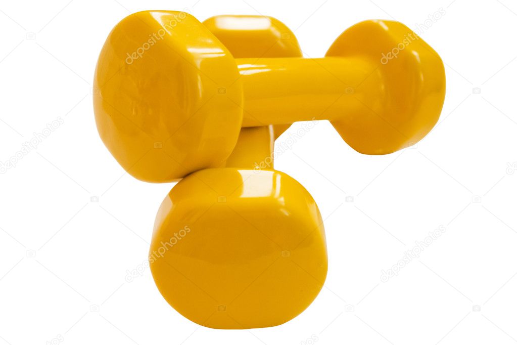 yellow dumbbell isolated on white background 