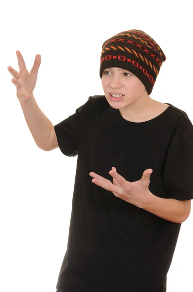 The teenager in a black vest and a hat — Stock Photo, Image
