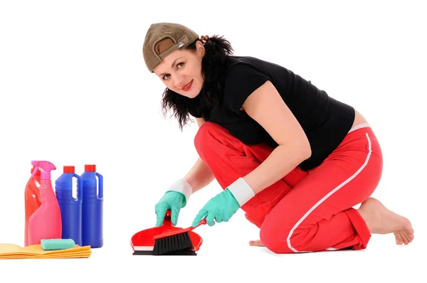 Mujer hace limpieza — Foto de Stock