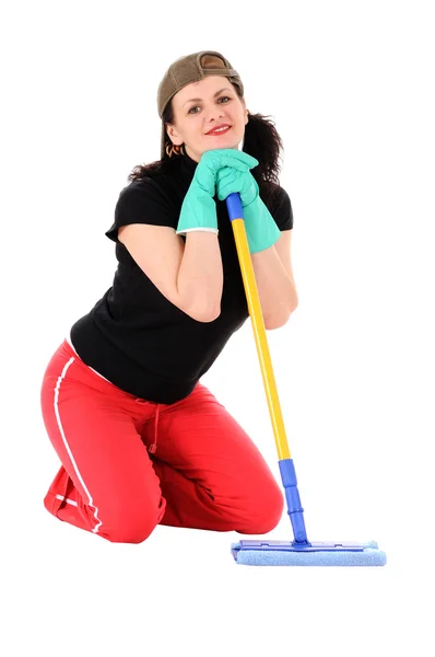 Woman with a mop — Stock Photo, Image