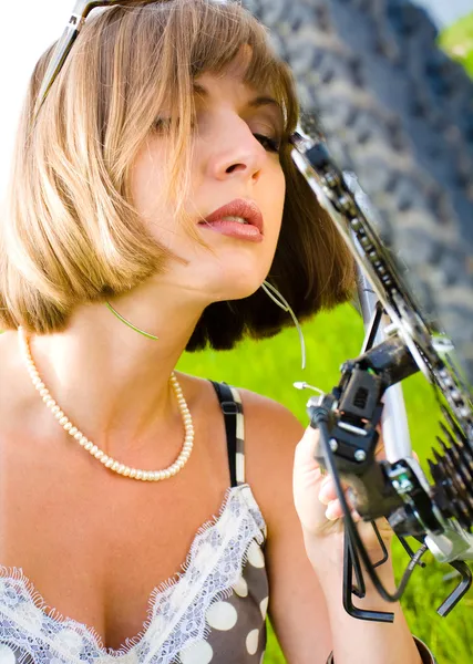 stock image beautiful young woman with gun outdoor 