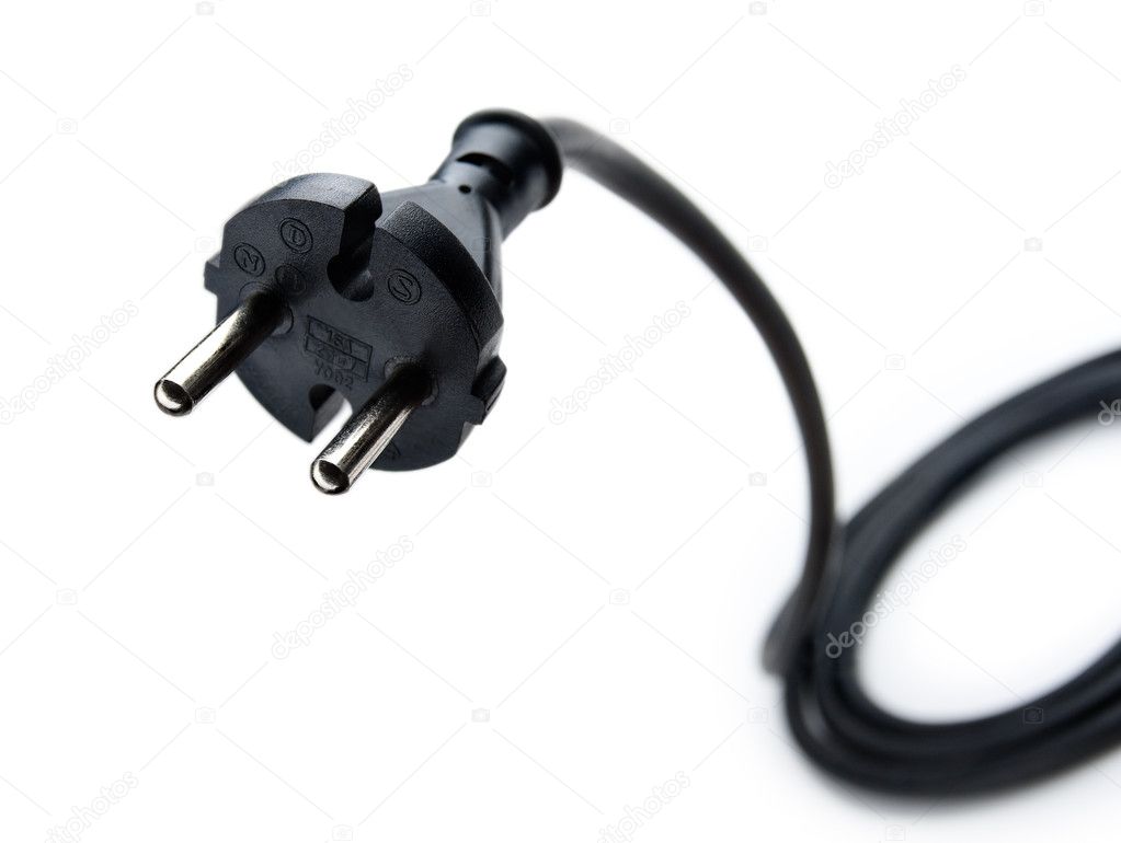 black plug with cord on a white background 