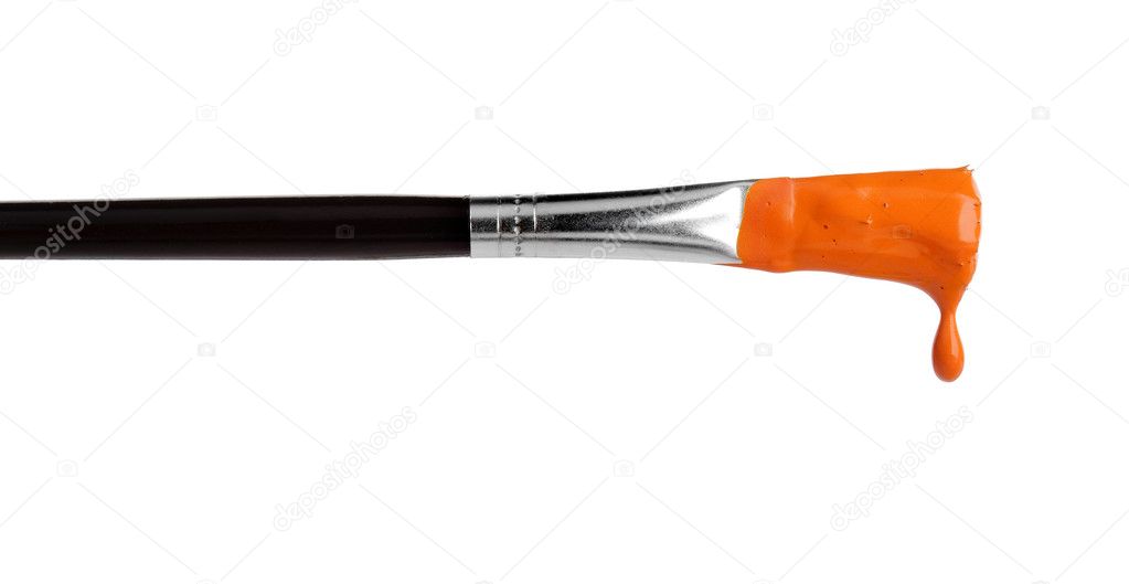 orange paint brush with paint brush isolated on white background 