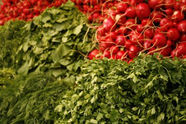 Fresh Vegetables on market stall clipart