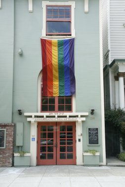 Rainbow flag on Synagogue in San Francisco Castro district. clipart