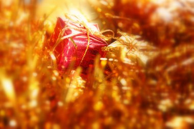 New Year gifts card in gold and red.Conceptual image for New Year Celebration .Selective focus clipart