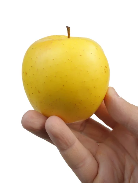 Gult äpple i handen — Stockfoto