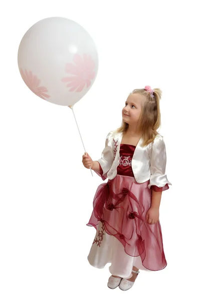 Flicka med en vit ballong. — Stockfoto