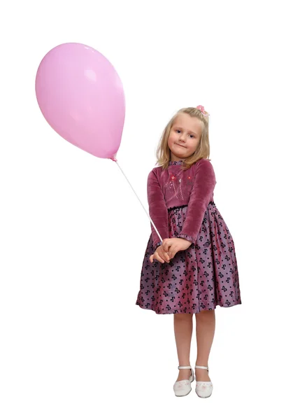 Flicka med en rosa ballong. — Stockfoto