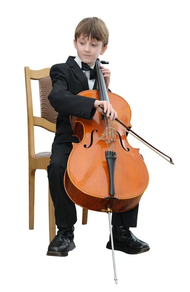 Мальчик играет на виолончели — стоковое фото