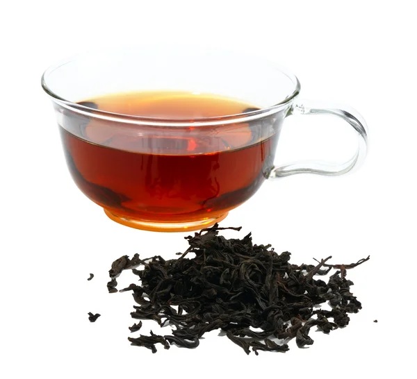 Czarna herbata w szklanym kubku Zdjęcie Stockowe