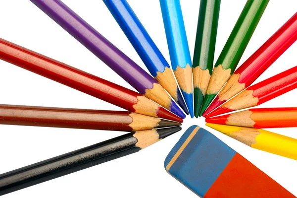 Renkli kurşun kalem ve silgi — Stok fotoğraf