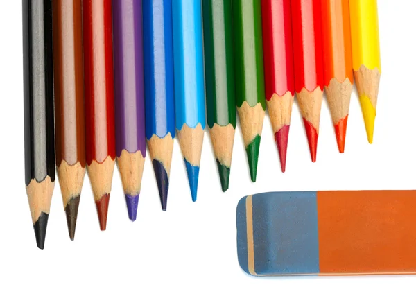Χρωματιστά μολύβια και γόμα — Φωτογραφία Αρχείου