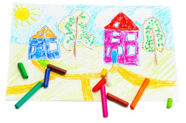 Wax crayons and children's drawing. clipart