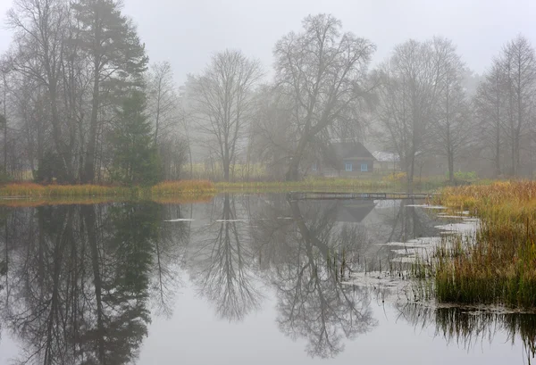 Autumn morning on the lake — Stock Photo, Image