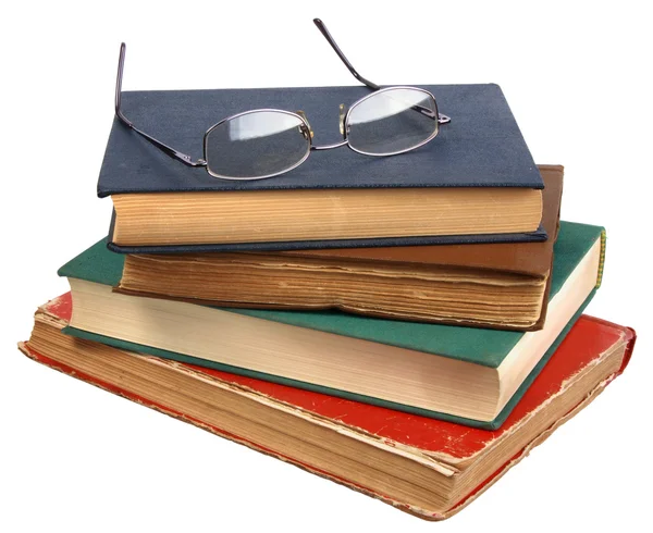 Libros Con Gafas Aisladas Sobre Blanco — Foto de Stock