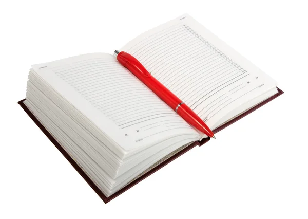 Notebook Red Cover White Background — Fotografia de Stock