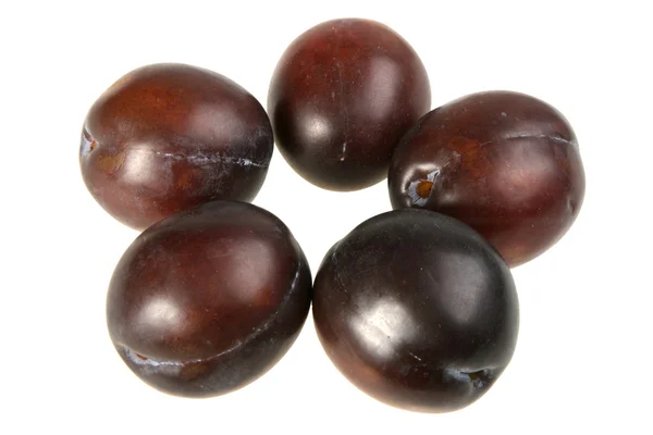 Ripe Black Plums Isolated White Background — 图库照片