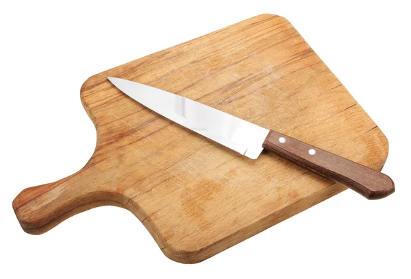 Knife Wooden Chopping Board White Background — Stock Photo, Image