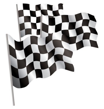 checkered flags waving on white background, vector illustration  clipart