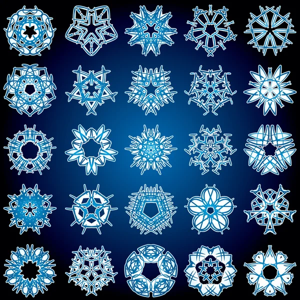 Set Blue Snowflakes Black Background — стоковый вектор