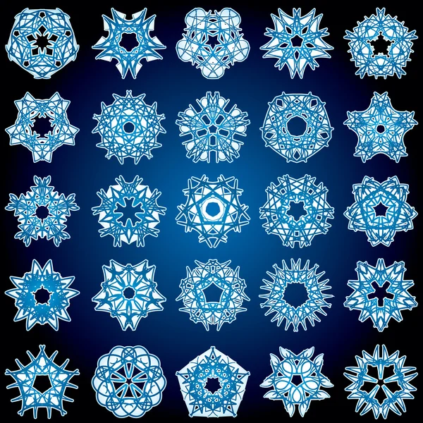 Набір Сніжинок Ізольований Синьому Фоні Векторні Ілюстрації — стоковий вектор