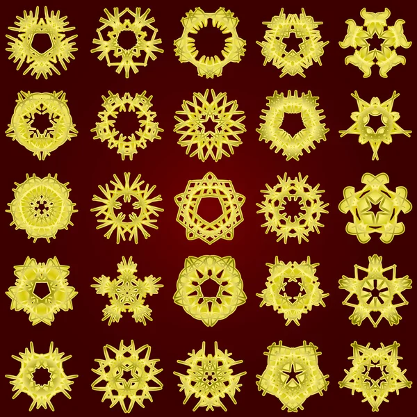 Christmas Snowflakes Isolated Yellow Background — Vettoriale Stock