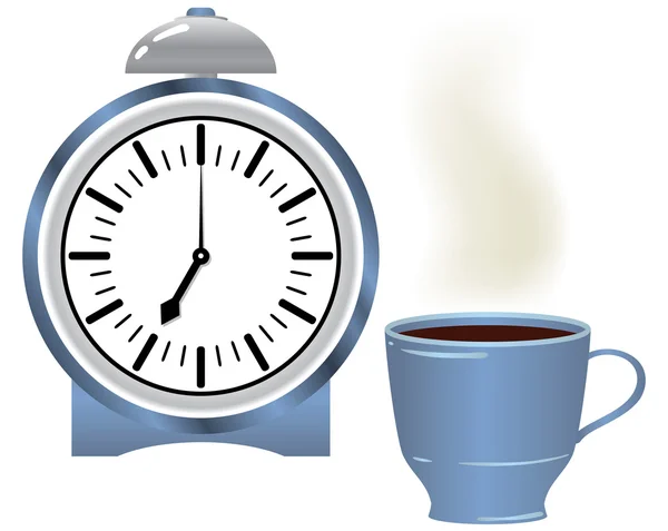 Ξυπνητήρι και κούπα καφέ. — Διανυσματικό Αρχείο