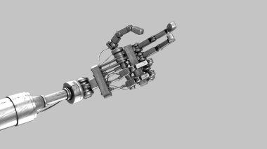 robot arm holding gun. 3 d rendered  clipart