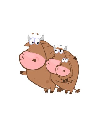 vector cartoon illustration of cow with cute little baby. 