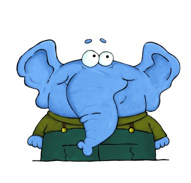 cartoon illustration of a blue elephant  clipart