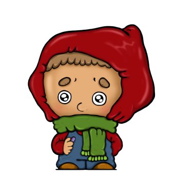 vector illustration of cartoon boy with winter jacket  clipart