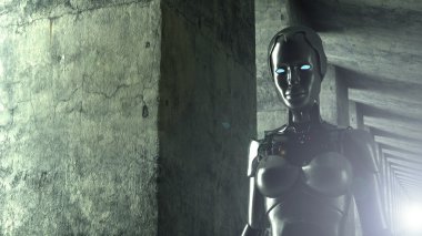 woman with cyborg body looking at camera 