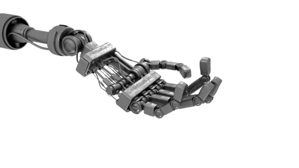 Rendering Silver Metal Robotic Hands Isolated White Background — 图库照片