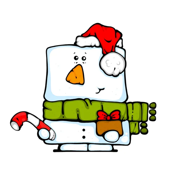Vector Cartoon Character Snowman Present Box — 图库照片