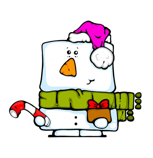 Retro Distressed Cartoon Happy Christmas Snowman —  Fotos de Stock