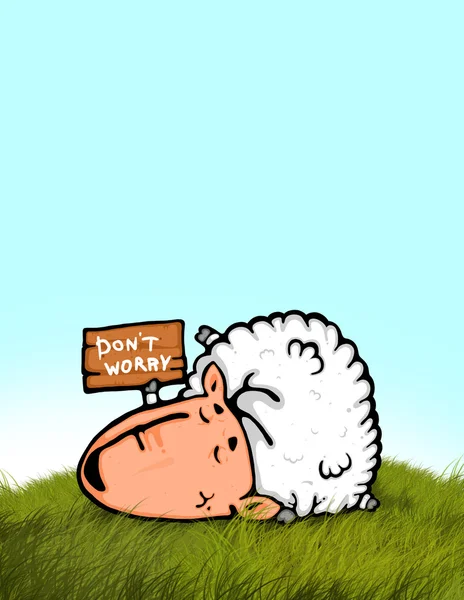 Cartoon Sheep Sleeping Lawn — Stock Photo, Image