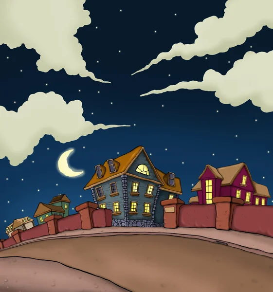 Night Scene Town Illustration — ストック写真